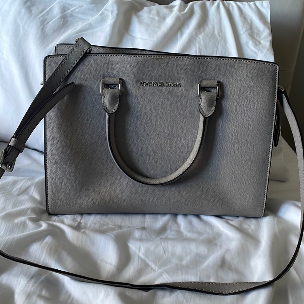 Michael Kors gray leather bag